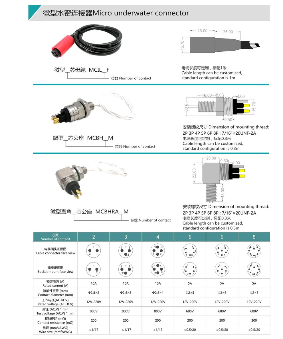 MCIL2F MCBH2M 2-Pin Unterwasser-Steckverbinder